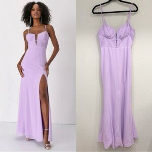 NWOT Lulus Sweetest Splendor Lilac Sleeveless Pleated Bustier Maxi‎ Dress
